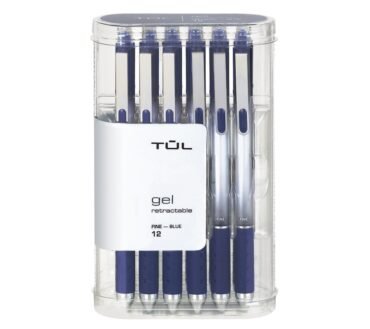TUL GL Series Retractable Gel Pens, Fine Point, 0.5 mm, Silver Barrel, Blue Ink, Pack Of 12 Pens