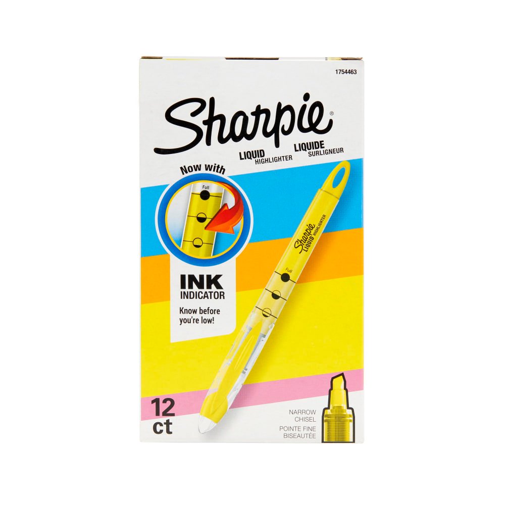 Sharpie Liquid Highlighters, Chisel Tip, Fluorescent Yellow, 12 Count