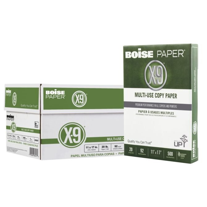 Boise X-9 Multi-Use Printer & Copy Paper, White, Ledger (11" x 17"), 2500 Sheets Per Case, 20 Lb, 92 Brightness