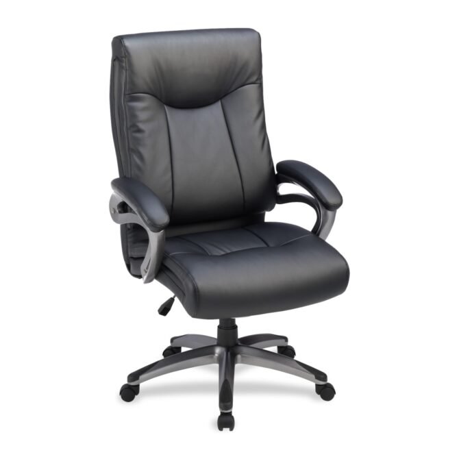 Lorell Ergonomic Bonded Leather High-Back Chair, Black/Gun Metal