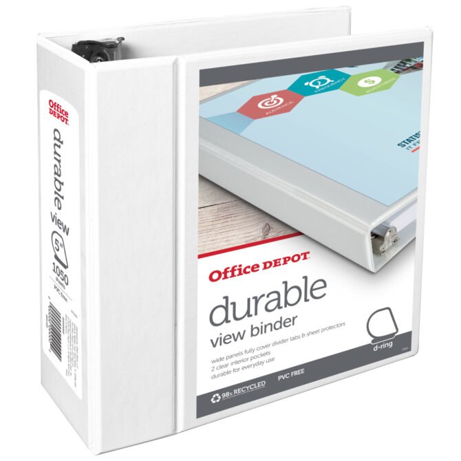 Durable View 3-Ring Binder, 5" Slant Rings, White