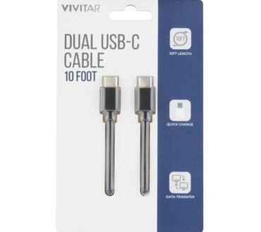 Vivitar Dual USB-C Charging Cable, 10', Black, NIL3010-BLK-STK-24
