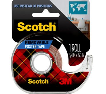 Scotch Poster Tape with Dispenser, Removable, 3/4 in x 150 in, 1 Tape Roll, Clear, Home Office and School Supplies
