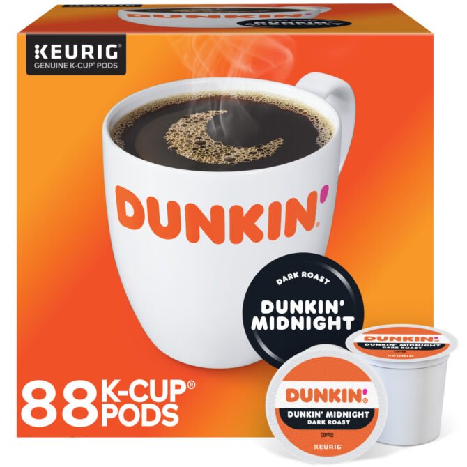 Dunkin' Donuts Single-Serve Coffee K-Cups, Dark Roast, Carton Of 4 Cups, Box of 22 Cartons