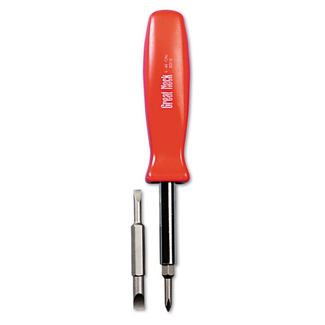 Great Neck 4 in-1 Screwdriver w/Interchangeable Phillips/Standard Bits, Assorted Colors