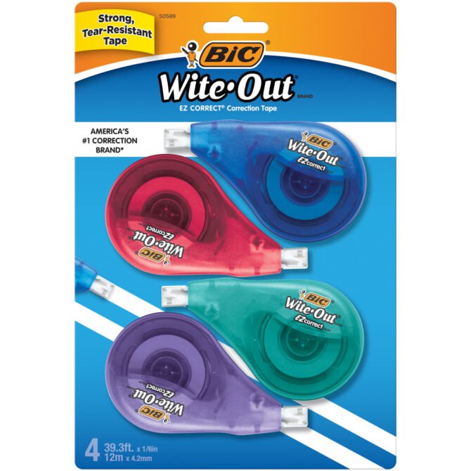 BIC Wite-Out Correction Tape, Pack Of 4 Correction Tape Dispensers