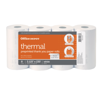 Thermal Preprinted "Thank You" Paper Rolls, 3-1/8" x 230', White, Pack Of 8