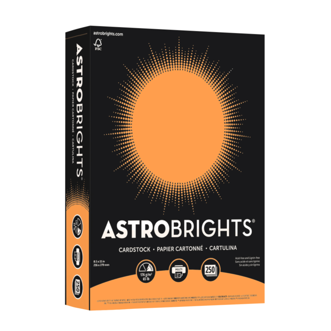 Astrobrights Color Card Stock, Cosmic Orange, Letter (8.5" x 11"), 65 Lb, Pack Of 250