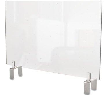 Ghent Clear Partition Extender with Attached Clamp, 36 x 3.88 x 18, Thermoplastic Sheeting