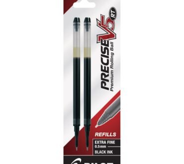 Pilot Precise Liquid Ink Retractable Rollerball Refills, V5, 0.5 mm, Extra-Fine Point, Black, Pack Of 2