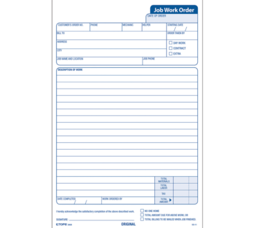 TOPS Triplicate Carbonless Job Work Orders, 5 1/2" x 8 1/2", Pack Of 50 Forms
