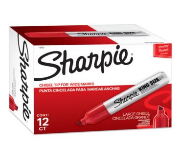 Sharpie King-Size Permanent Markers, Chisel Point, Red Ink, Pack Of 12 Markers