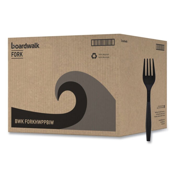 Boardwalk Heavyweight Wrapped Polypropylene Cutlery, Fork, Plastic, Black, 1,000/Carton