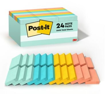 Post-it Notes, 24 Pads, 1 3/8 in x 1 7/8 in, Clean Removal, School Supplies and Office Products, Sticky Notes for Vertical Surfaces, Monitors, Walls and Windows, Beachside Café Collection