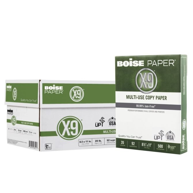 Boise X-9 Multi-Use Printer & Copy Paper, White, Letter (8.5" x 11"), 5000 Sheets Per Case, 20 Lb, 92 Brightness