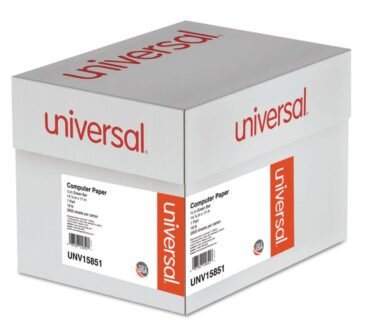 Universal Printout Paper, 1-Part, 18 lb Bond Weight, 14.88 x 11, White/Green Bar, 2,600/Carton