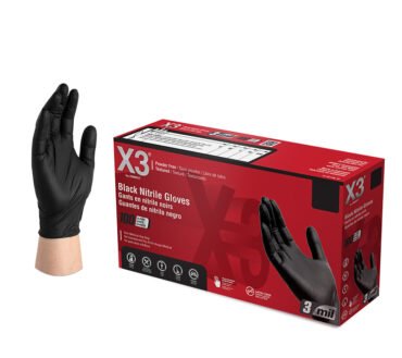 X3 Nitrile PF Gloves, Large, Black, 100 Gloves Per Box