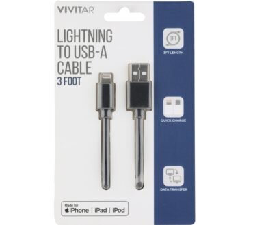 Vivitar Lightning To USB-A Cable, 3', Black, NIL1003