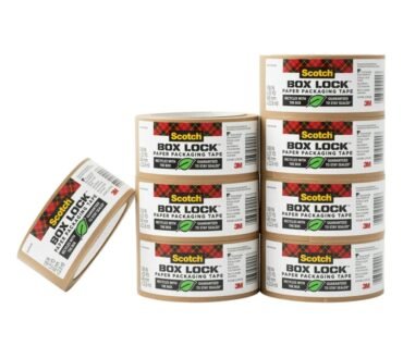 Scotch Box Lock Paper Packing Tape, 8 Tape Rolls, 1.88 in x 25 yd, 3" Core, Extreme Grip Moving Tape, Brown