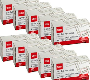 Non-Skid Paper Clips, Jumbo, Silver, Pack Of 10 Boxes, 100 Clips Per Box, 1,000 Total