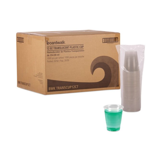 Boardwalk Translucent Plastic Cold Cups, 12 oz, 50/Sleeve, 20 Sleeves/Carton