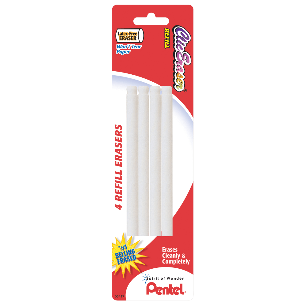 Pentel Clic Eraser Refills, 3 1/2", White, Pack Of 4