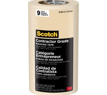 Scotch Contractor Grade Masking Tape, Removable, 9 Tape Rolls, 0.94 in x 60.1 yd, 3" Core, White