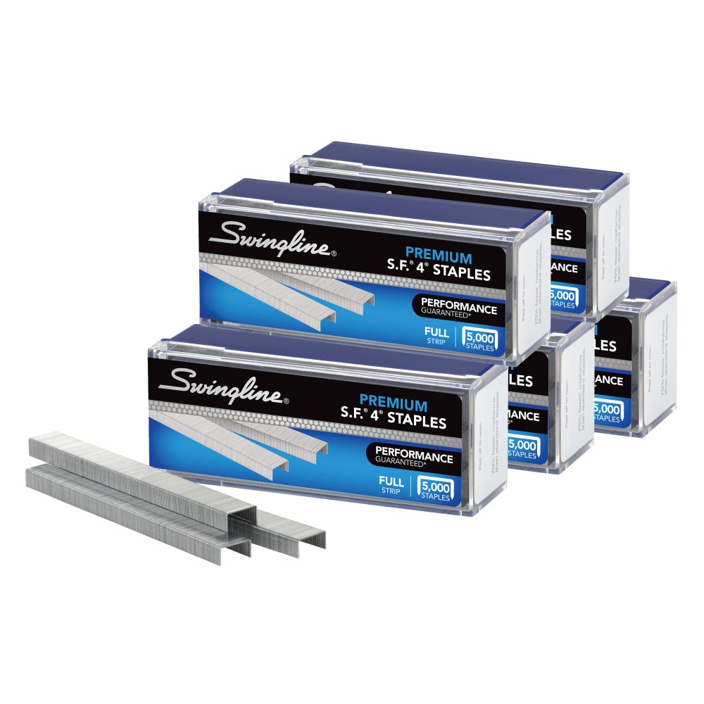Swingline S.F. 4 Premium Staples, 1/4" Full Strip, Silver, 5,000 Per Pack, Case Of 5 Packs