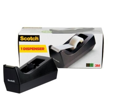 Scotch Deluxe Desktop Tape Dispenser, 1 Dispenser, 1 in. Core, Black, 100% Recycled, Home Office Supplies and School Supplies for College and Classrooms