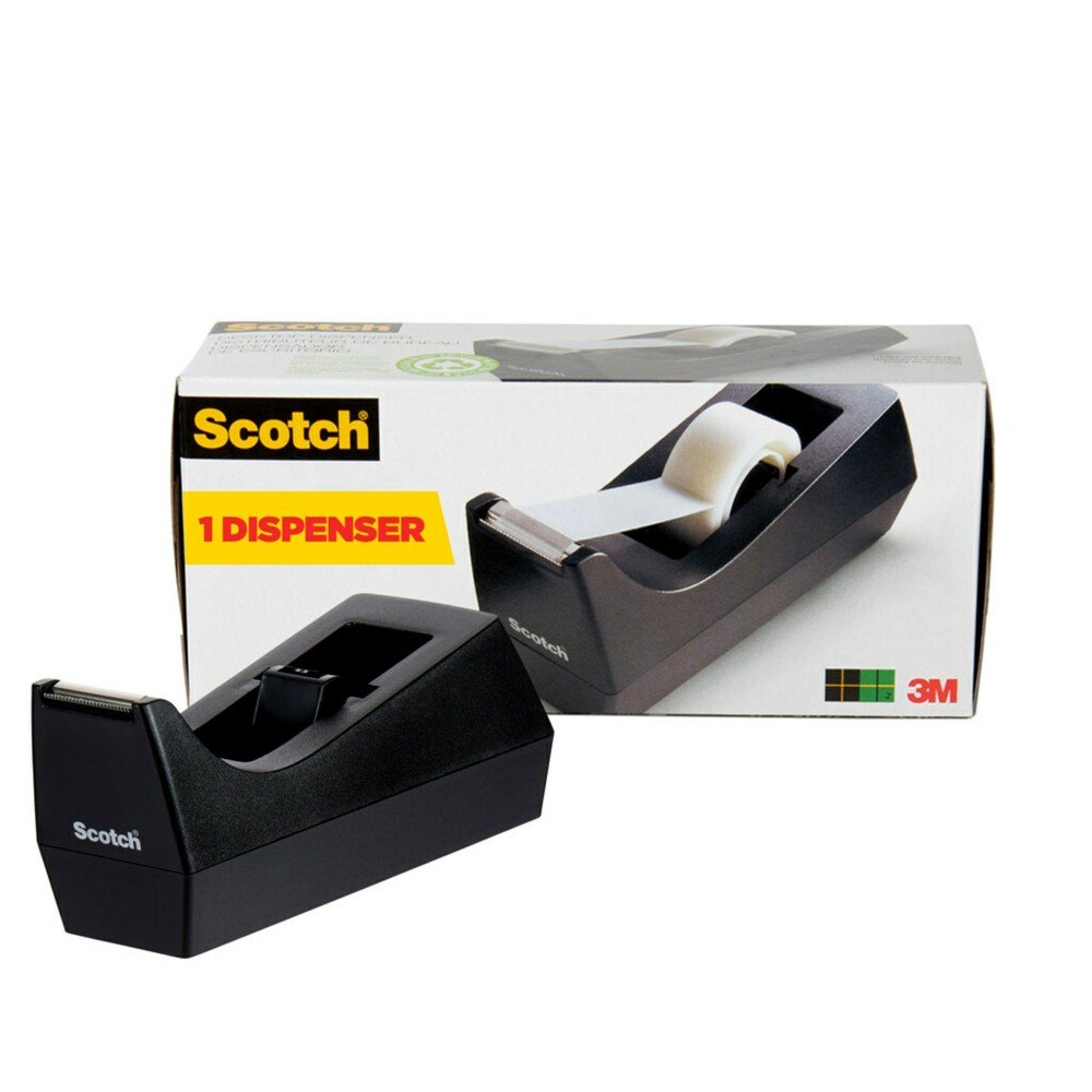 Scotch Deluxe Desktop Tape Dispenser, 1 Dispenser, 1 in. Core, Black, 100% Recycled, Home Office Supplies and School Supplies for College and Classrooms