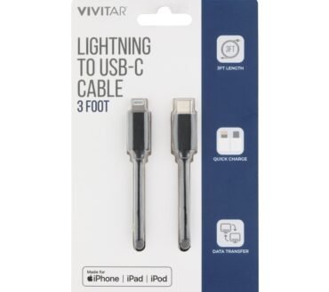 Vivitar Lightning To USB-C Cable, 3', Black, NIL3003-BLK-STK-24
