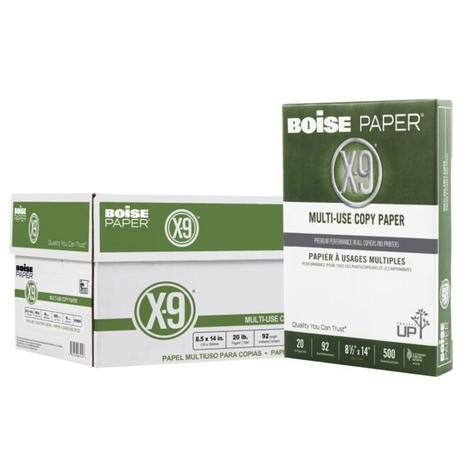 Boise X-9 Multi-Use Printer & Copy Paper, White, Legal (8.5" x 14"), 5000 Sheets Per Case, 20 Lb, 92 Brightness