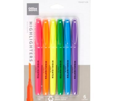 Pen-Style Highlighters, Chisel Point, 100% Recycled Plastic Barrel, Assorted Colors, Pack Of 6 Highlighters