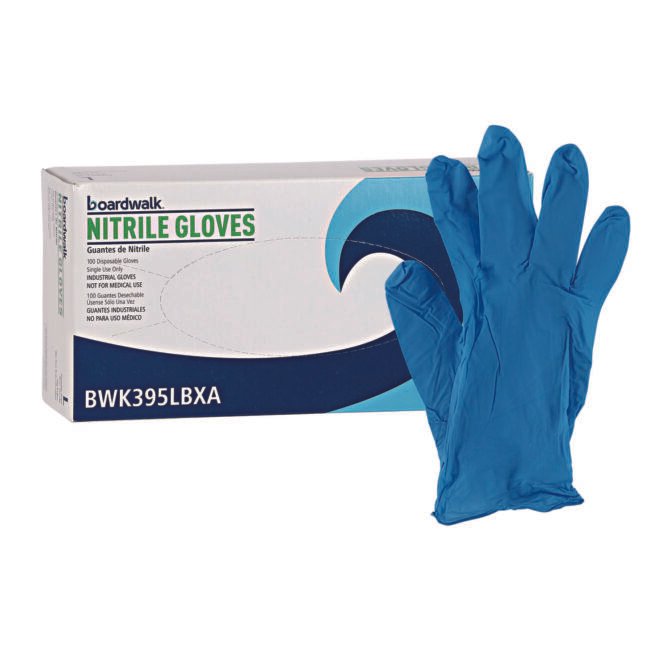 Boardwalk Disposable General-Purpose Powder-Free Nitrile Gloves, Large, Blue, 5 mil, 100/Box