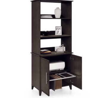 Koru 72"H 3-Shelf Bookcase With Printer Shelf & File Storage, Espresso Oak