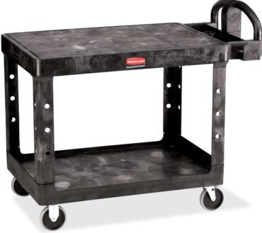 Rubbermaid 4525 HD 2-Shelf Utility Cart Flat Shelf (Med) - 2 Shelf - Push Handle Handle - 500 lb Capacity - 4 Casters - 5" Caster Size - Foam, Resin, Polypropylene - 43.9" Length x 25.9" Width x 33.3" Height - Black