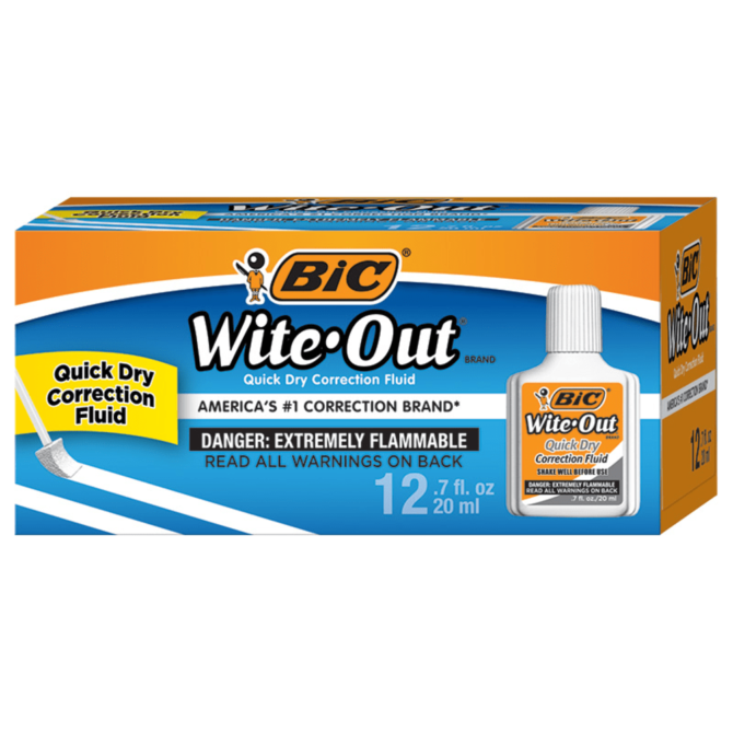 BIC Wite-Out Quick Dry Correction Fluid With Foam Applicator, White, Pack Of 12