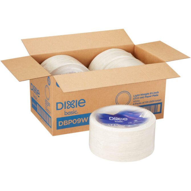 Dixie Paper Dinnerware, Plate, 8.5" dia, White, 125/Pack, 4/Carton