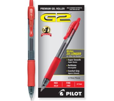 Pilot G2 Retractable Gel Pens, Fine Point, 0.7 mm, Clear Barrels, Red Ink, Pack Of 12 Pens