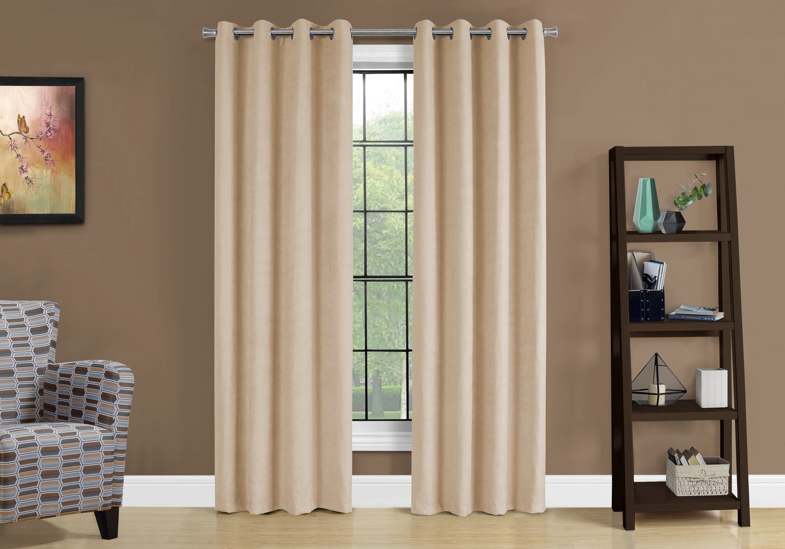 Curtain Panel, 2pcs Set, 54"W X 95"L, Room Darkening, Grommet, Living Room, Bedroom, Kitchen, Beige Micro Suede, Contemporary, Modern