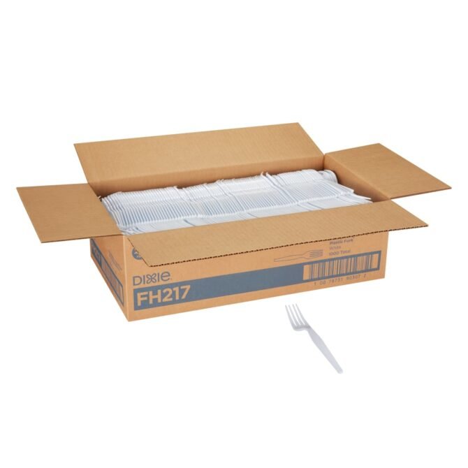 Dixie Plastic Cutlery, Heavyweight Fork, White, 1,000/Carton