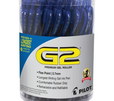 Pilot G2 Retractable Gel Pen, Fine Point, 0.7mm, Clear Barrels, Blue Ink, Tub Of 36 Pens