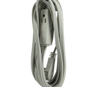 GE 3 Outlet Extension Cord, 15' Long Cord, Flat Plug, Gray, 43026