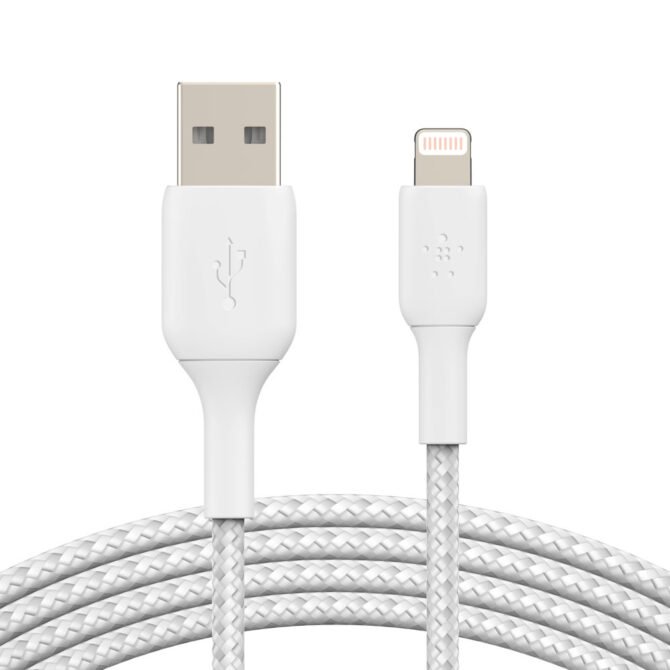 Belkin BoostCharge Braided USB-A To Lightning Cable - 6.6ft/2M, White