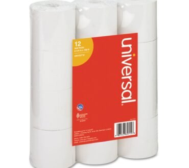 Universal Impact and Inkjet Print Bond Paper Rolls, 0.5" Core, 2.25" x 150 ft, White, 12/Pack