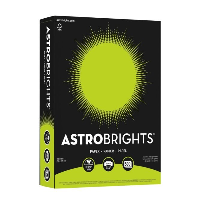 Astrobrights Color Multi-Use Printer & Copy Paper, 1 Ream, Terra Green, Letter (8.5" x 11"), 500 Sheets Per Ream, 24 Lb, 94 Brightness