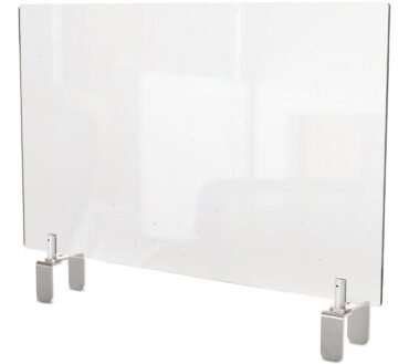Ghent Clear Partition Extender with Attached Clamp, 36 x 3.88 x 24, Thermoplastic Sheeting
