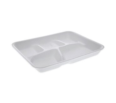 Pactiv Evergreen Foam School Trays, 5-Compartment Tray, 8.25 x 10.5 x 1, White, 500/Carton