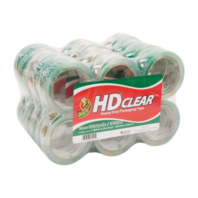 Duck HD Clear Heavy-Duty Packaging Tape, 1-7/8", Crystal Clear, Box Of 24 Rolls