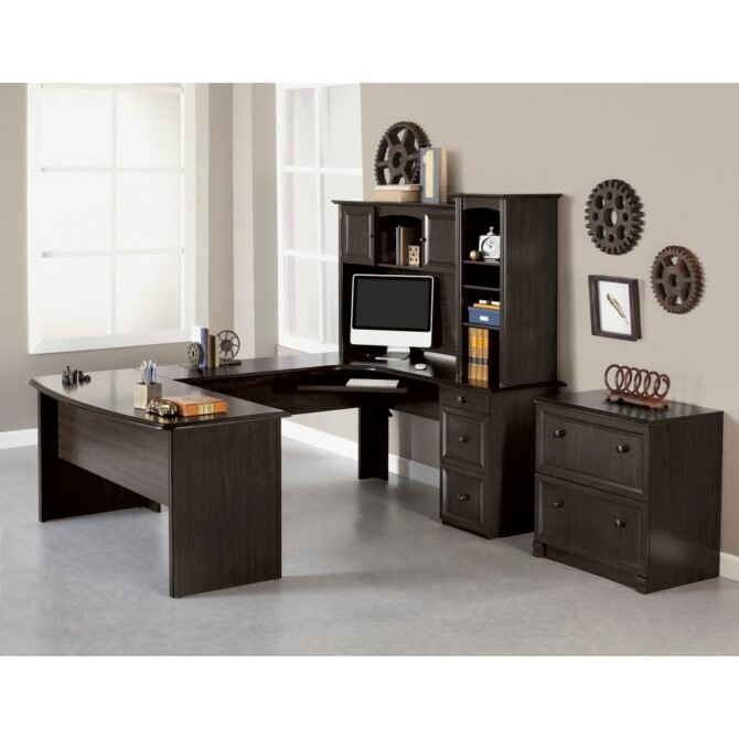 Broadstreet 65"W U-Shaped Executive Corner Desk, Walnut